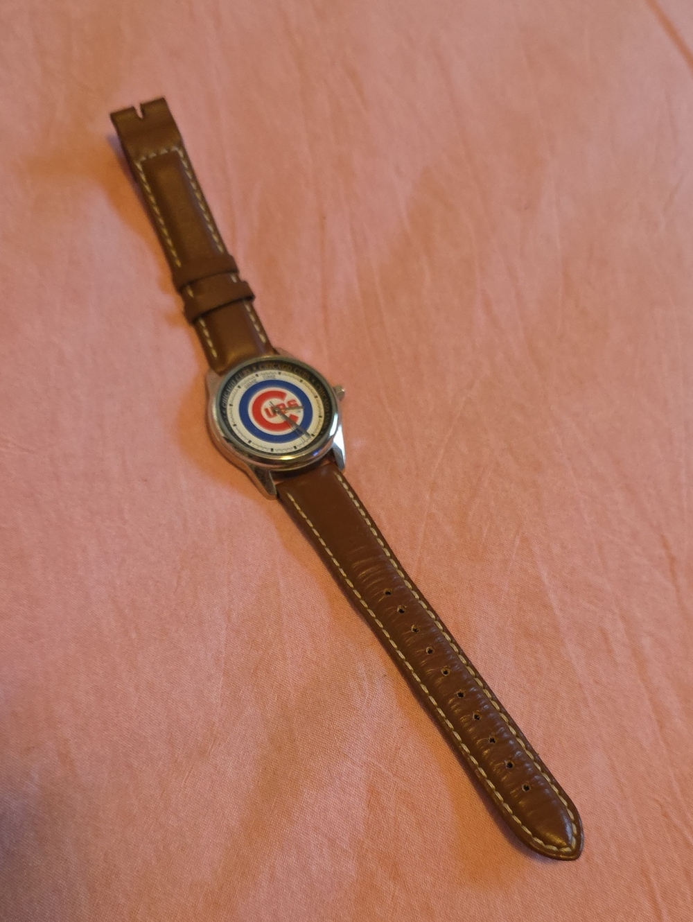 Cubs Brown Leather Strap Watch with Red & Blue Target Dial